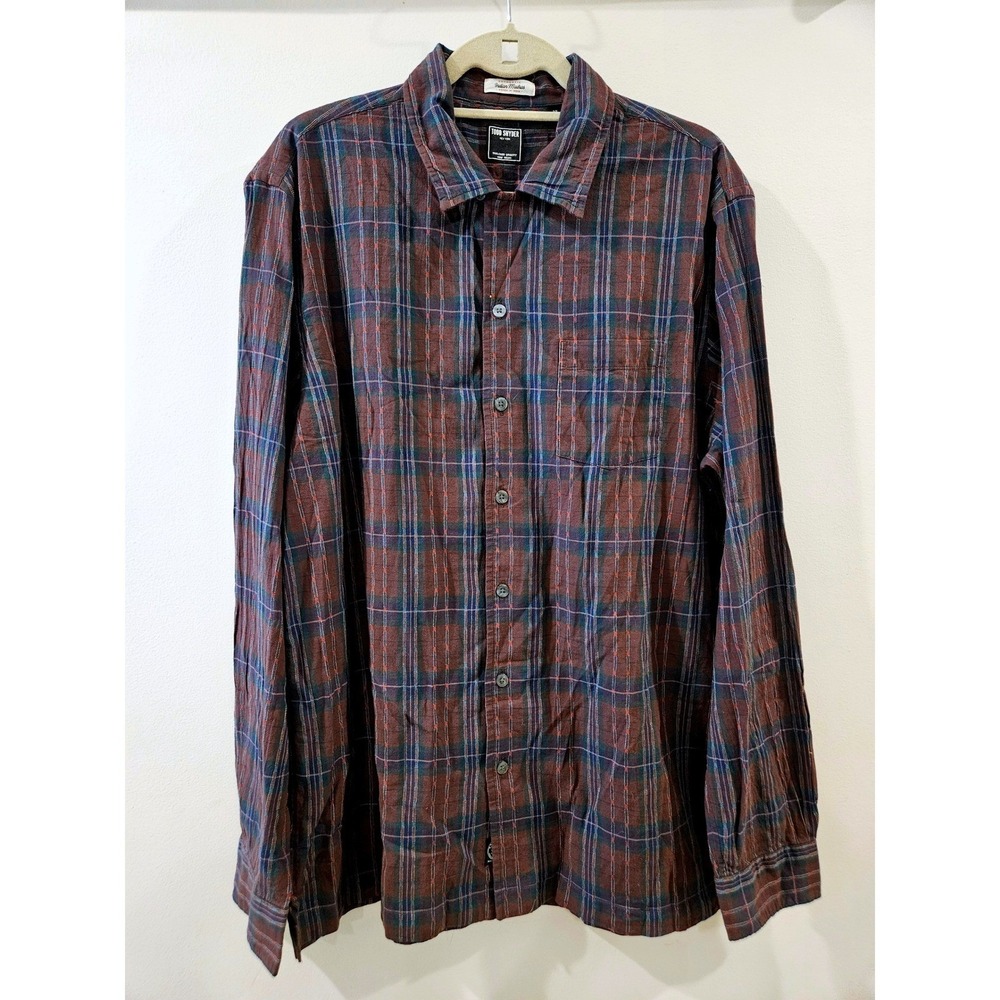 NEW Todd Snyder Authentic Indian Madras Burgundy Plaid Camp Collar Shirt Men XL